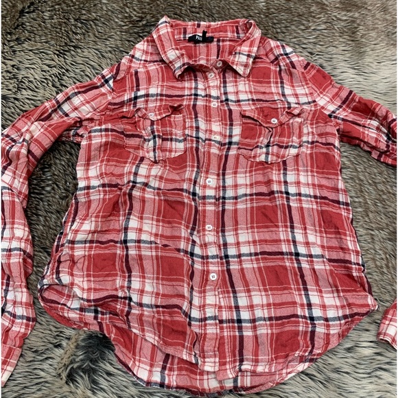 Paige Women plaid Ceder Cream / Evening Blue Long Sleeve Button-Down Shirt Size - Picture 1 of 7